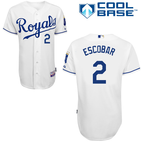 Alcides Escobar #2 MLB Jersey-Kansas City Royals Men's Authentic Home White Cool Base Baseball Jersey